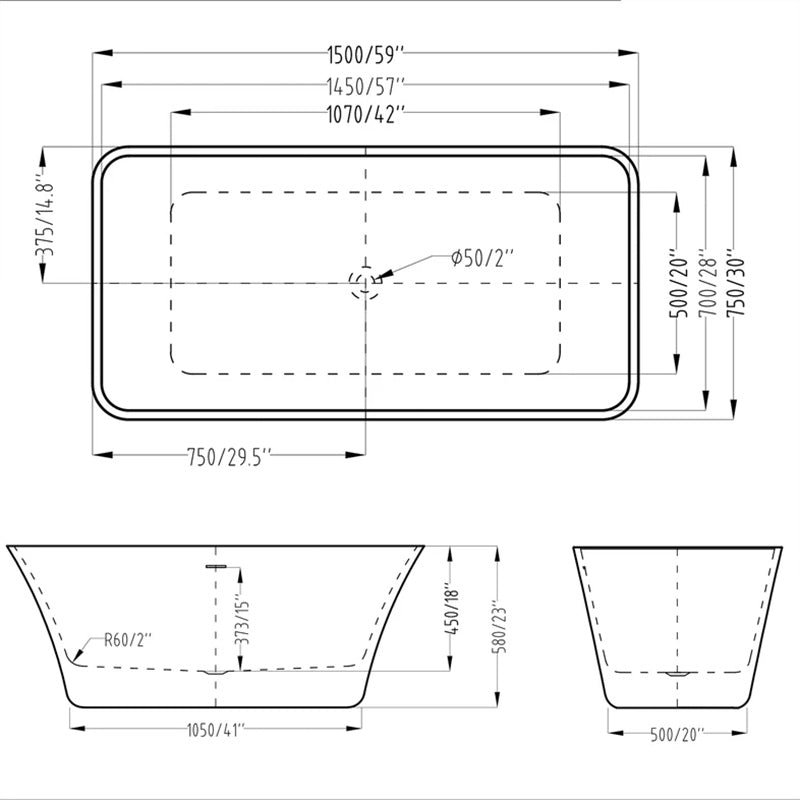 BLOSSOM One Piece Bathtub-BLOSSOM 1500GW-STK - Golzar Home