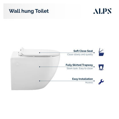 Alps Wall Hung Toilet KW-99046 - Complete Set With Geberit Carrier - Golzar Home