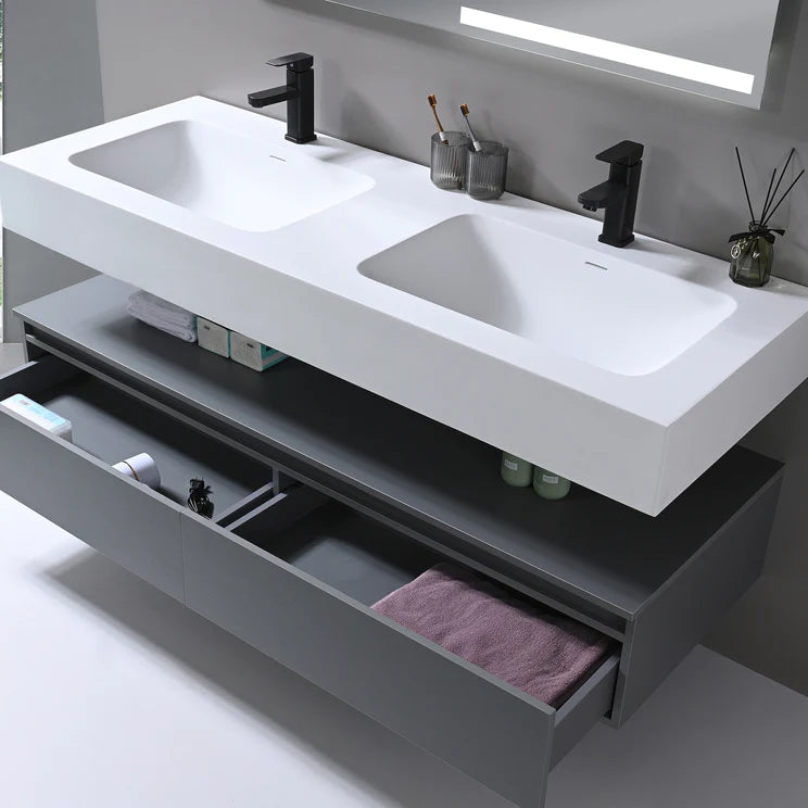 Wall-mount Double Sink Bathroom Vanity WV5693G + BASIN5693 1500 - Golzar Home