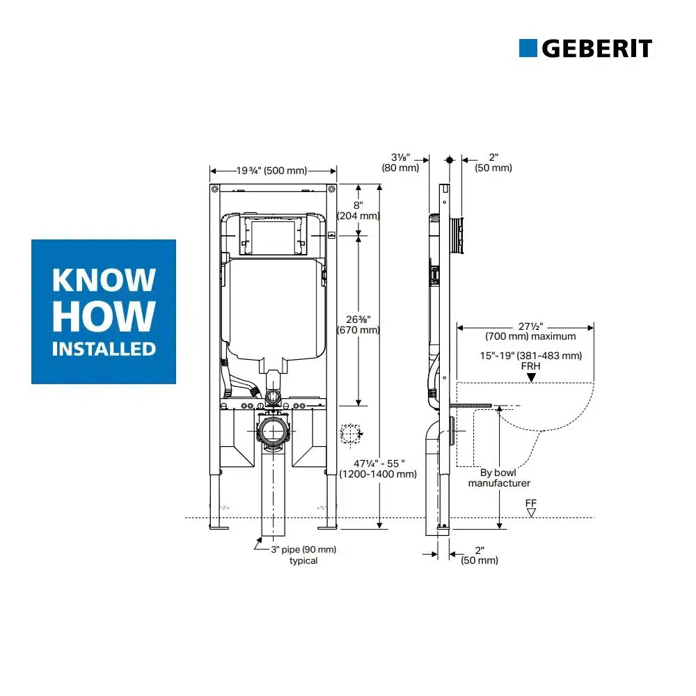 Geberit In-wall Carrier for 2″x4″ Construction 111-798-00-1 – 1.6/0.8 GPF